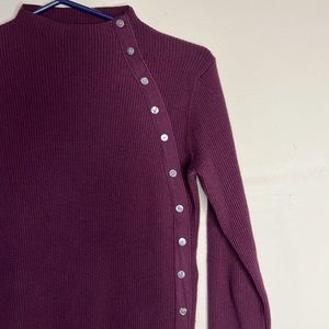 Side-button Asymmetrical Hem Sweater Purple Plum